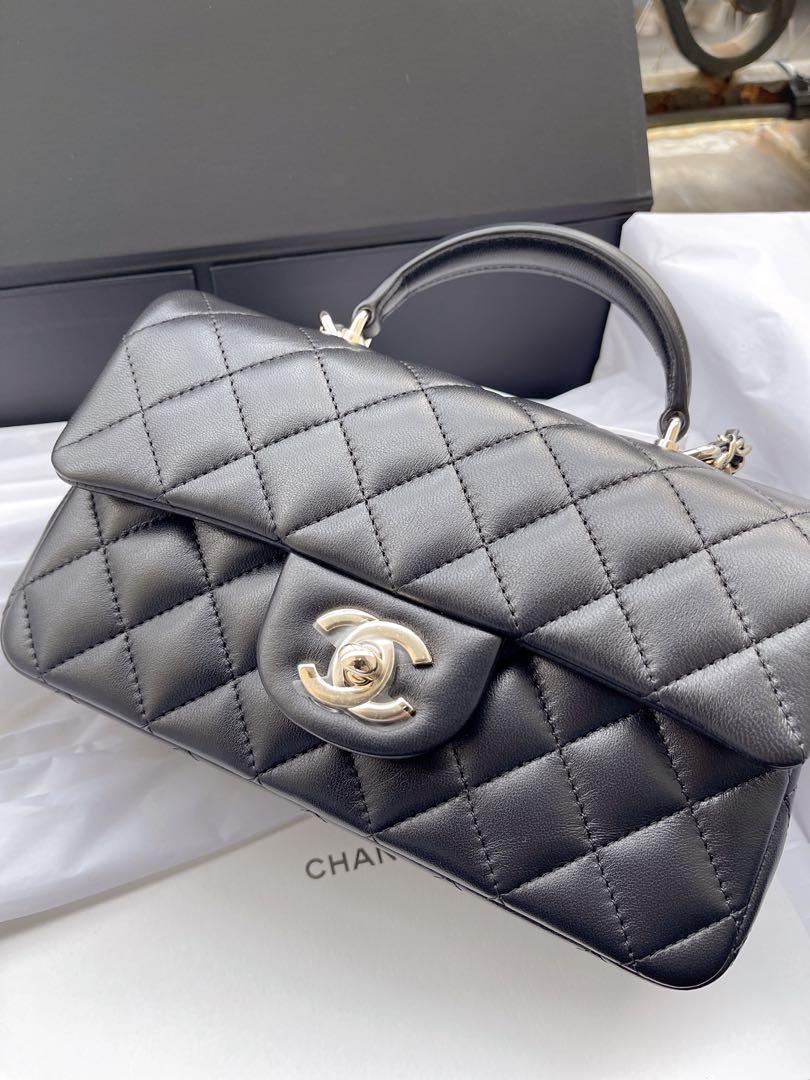 Chanel mini flap bag with top handle in Champagne GHW, Luxury, Bags &  Wallets on Carousell