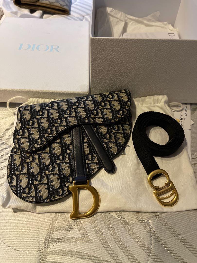 Dior Blue Oblique Saddle Slim Belt Pouch Dark blue Cloth Cloth ref.767366 -  Joli Closet