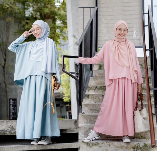 Ge.classic daisy suit (pink), Women's Fashion, Muslimah Fashion ...