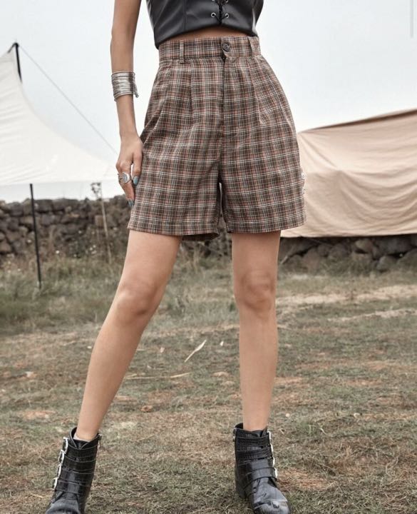 high waisted plaid shorts, Women's 