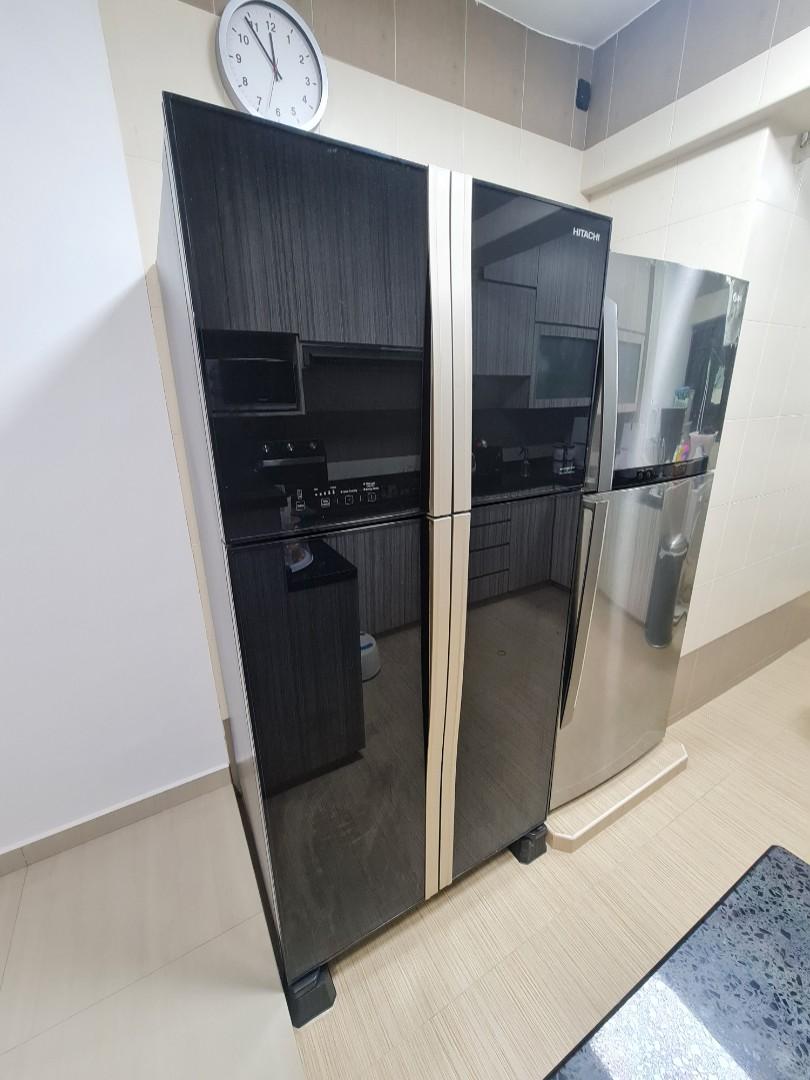 Hitachi Fridge RW635P4MSGBK 509L) Big French Standard Refrigerator Glass Pure Black