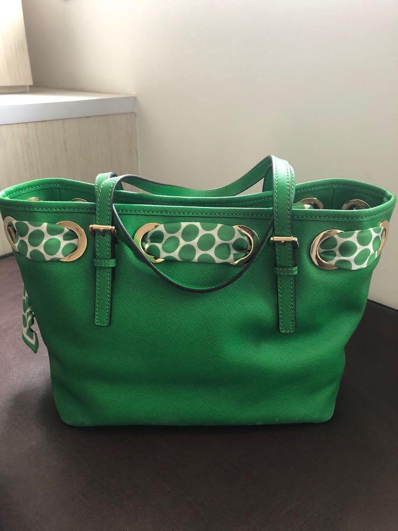Michael Kors Green Jet Set Scarf Tote Bag