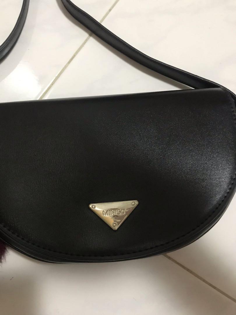 miniso black sling bag crossbody bag, Women's Fashion, Bags & Wallets
