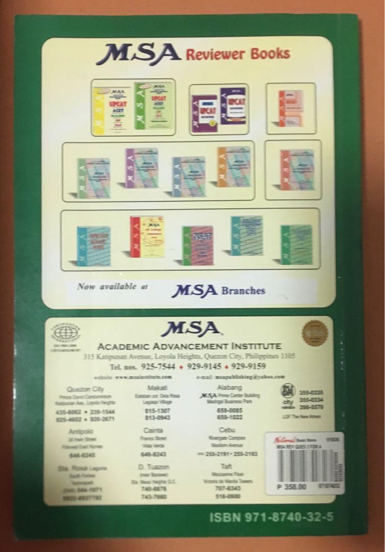 MSA reviewer for ACET AND UPCAT (Category: Textbooks) located in Muntinlupa City. Submitted by greatfindstore (Listing ID 1132463370, Image 2). Description: original price @php358 i have two copies available.