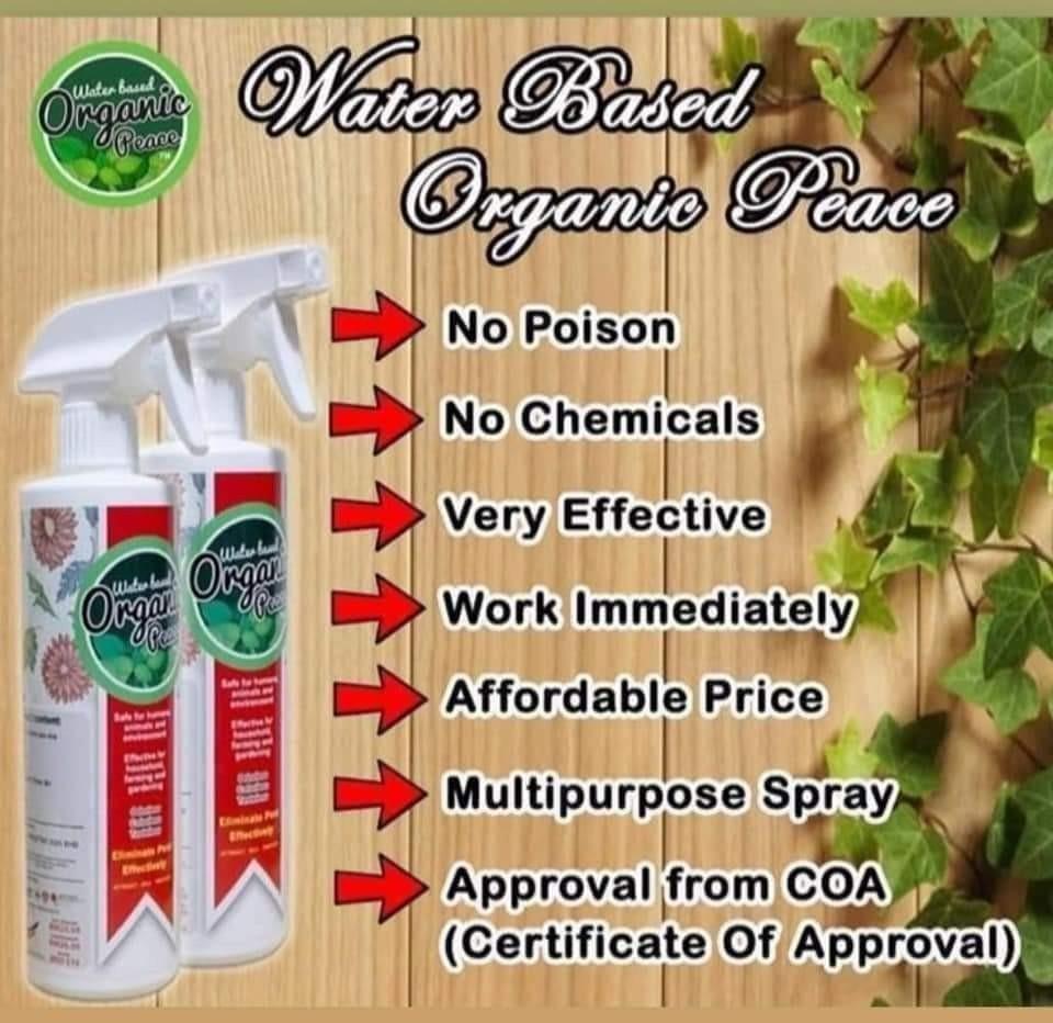 ORGANIC PEACE SPRAY / ORGANIC PESTICIDE / WATER BASED PESTICIDE