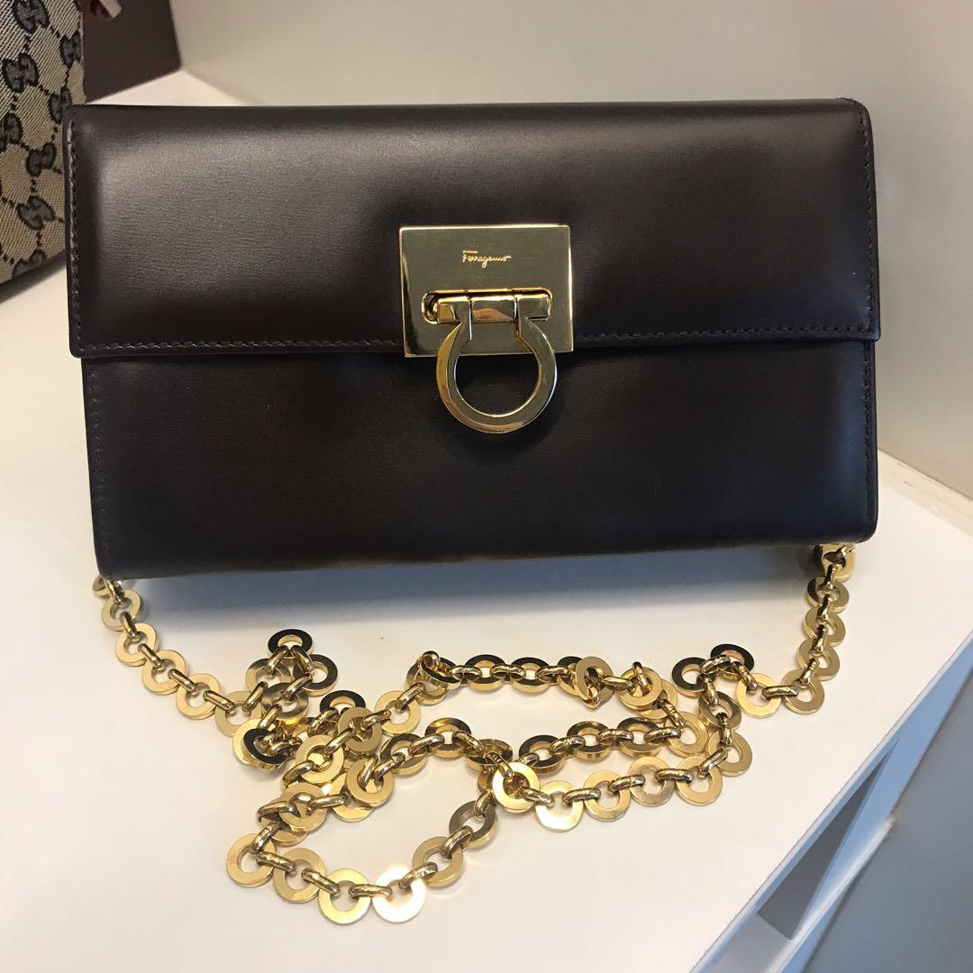 Pre loved Salvatore Ferragamo Gold Chain Shoulder Flap Bag Clutch