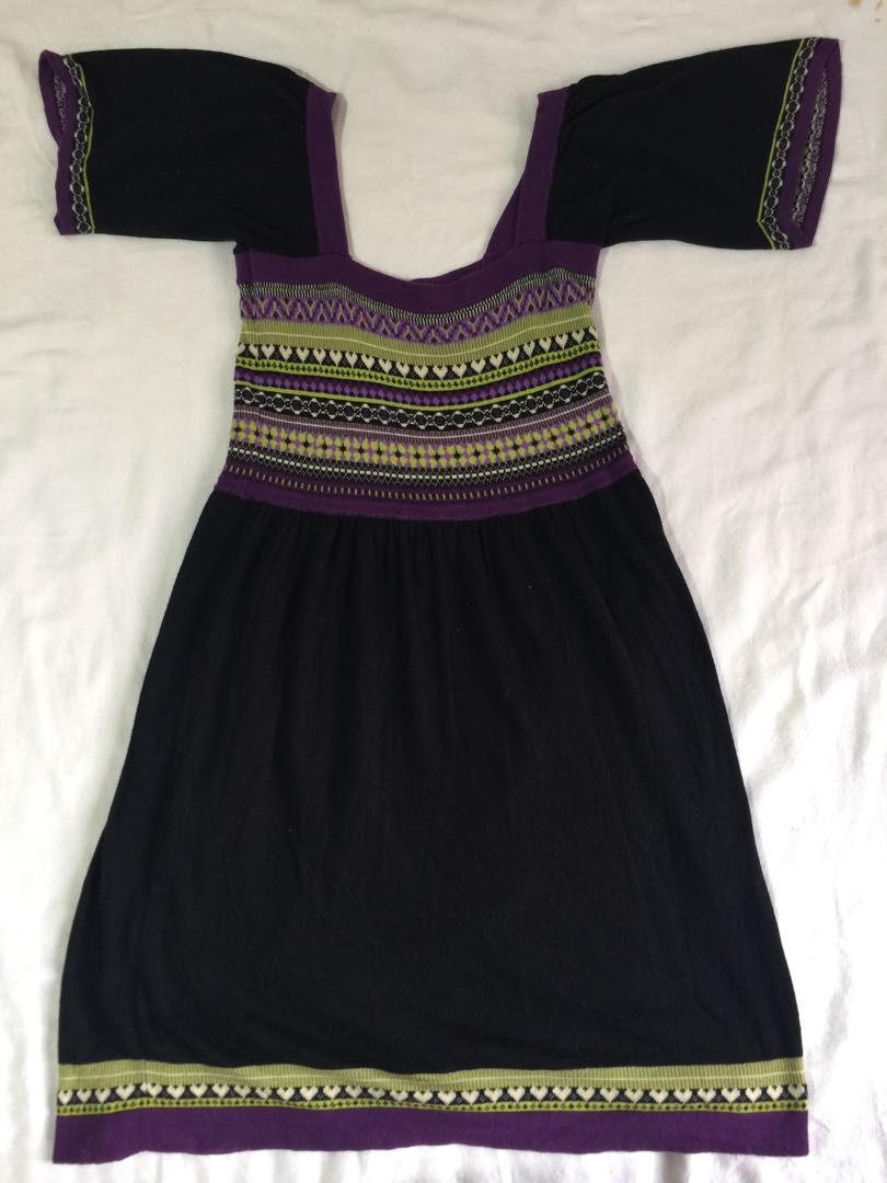boho pattern square neck dress 