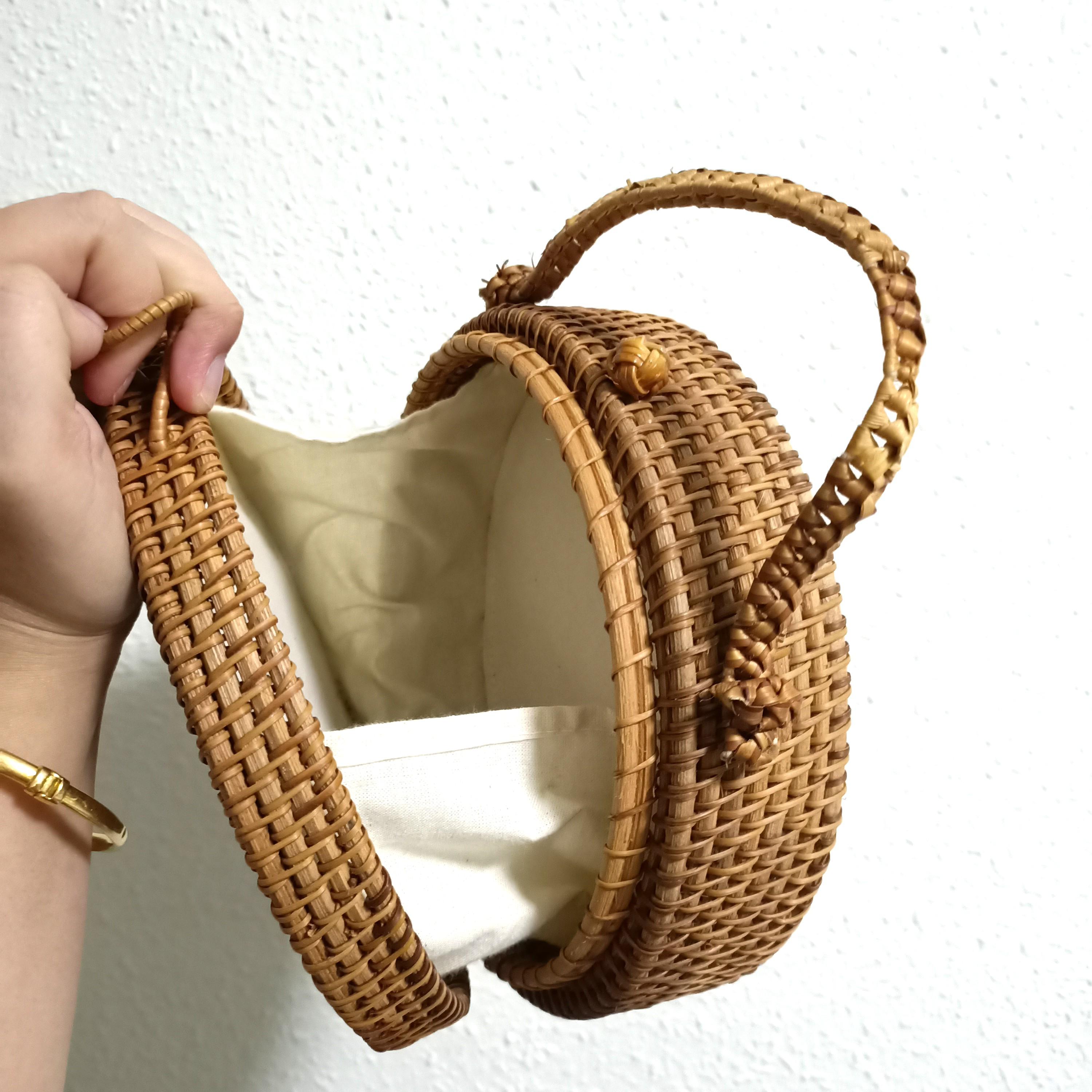 Round Rattan Woven Bag, Women's Fashion, Bags & Wallets, Shoulder Bags