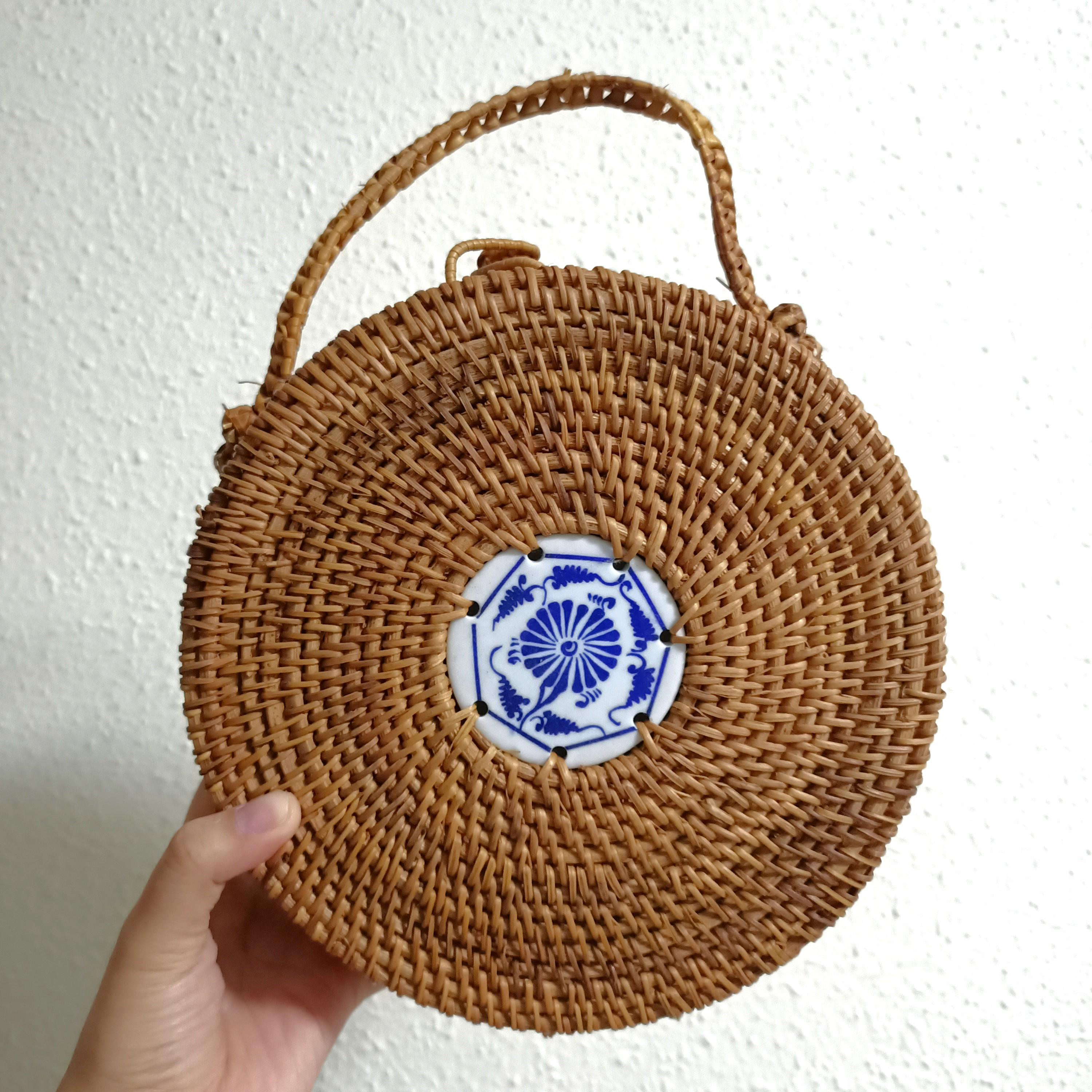 Round Rattan Woven Bag, Women's Fashion, Bags & Wallets, Shoulder Bags