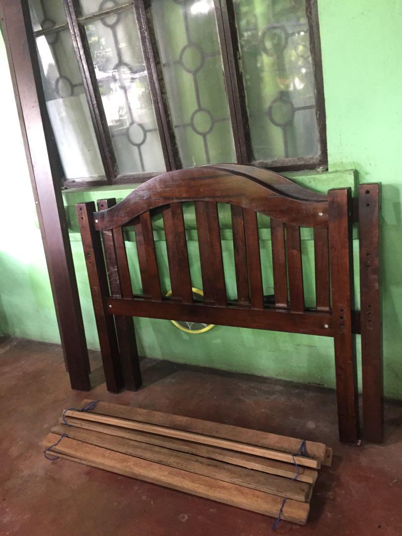 Second hand single bed frame 36 by 75 malaysian wood detachable, Furniture & Home Living