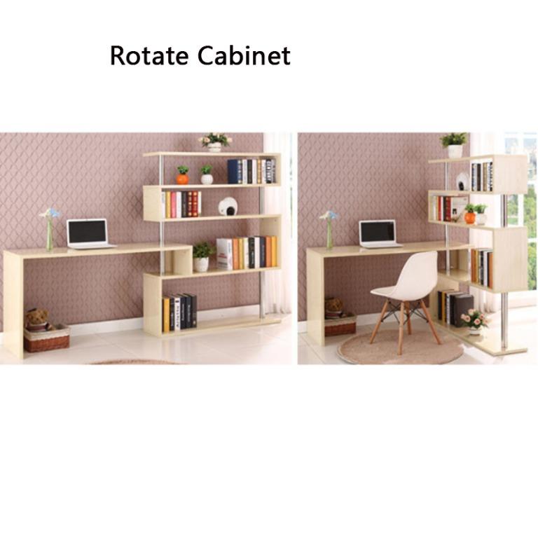 Study Table +Bookcase **Rotate Cabinet Free Installation, Furniture ...