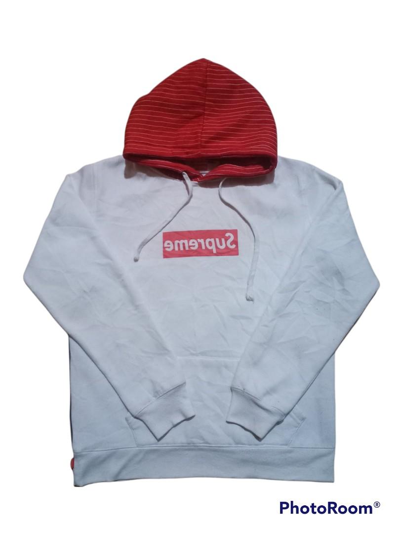 Supreme red white clearance and blue hoodie