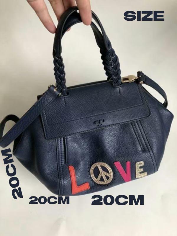 TORY BURCH Peace Embellished Half-Moon Small Satchel 36323 Tory Navy,  Women's Fashion, Bags & Wallets, Cross-body Bags on Carousell