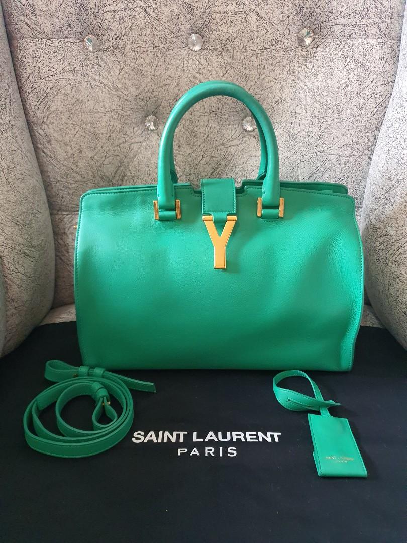 Saint Laurent Green Leather Small Cabas Y-Ligne Tote Saint Laurent
