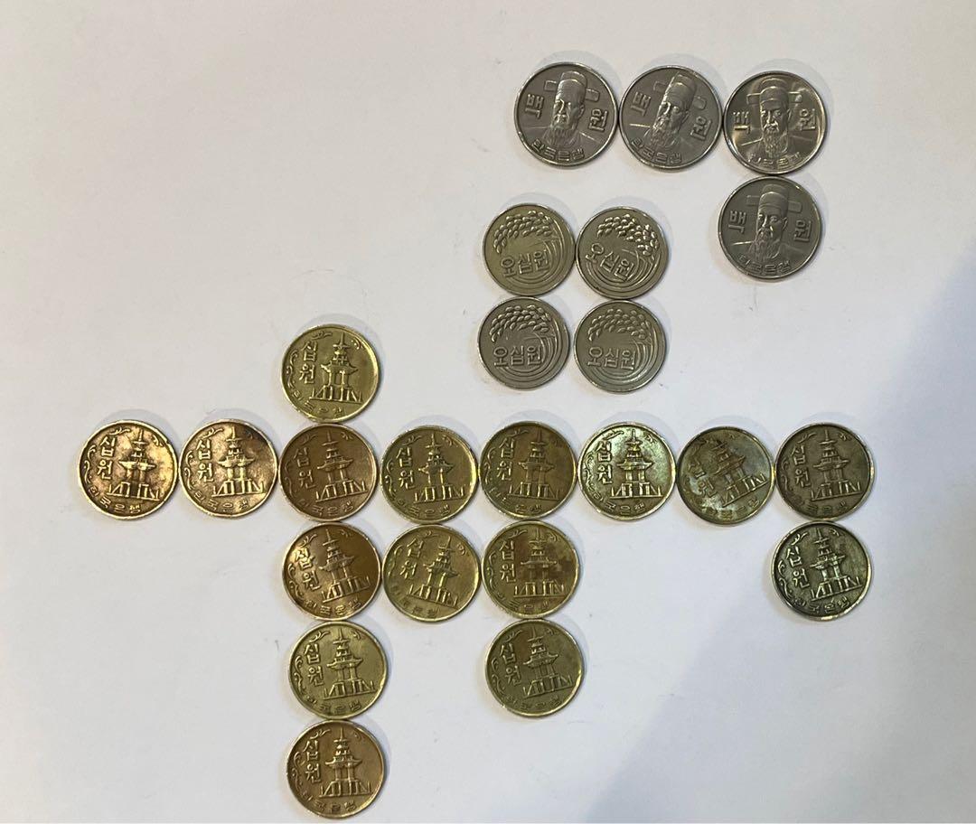 韓國硬幣100元、50元、10元共24個1968年至1979年古董幣稀少，阿爸珍藏