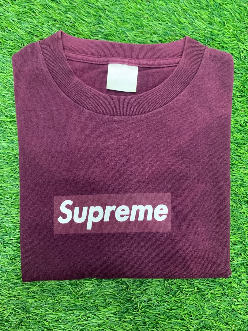 Supreme burgundy on sale box logo tee