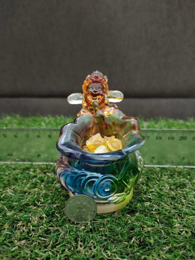 A级上层古法琉璃财神爷金钱袋+水晶沙+元宝，财神来到你家门（水晶，玉 