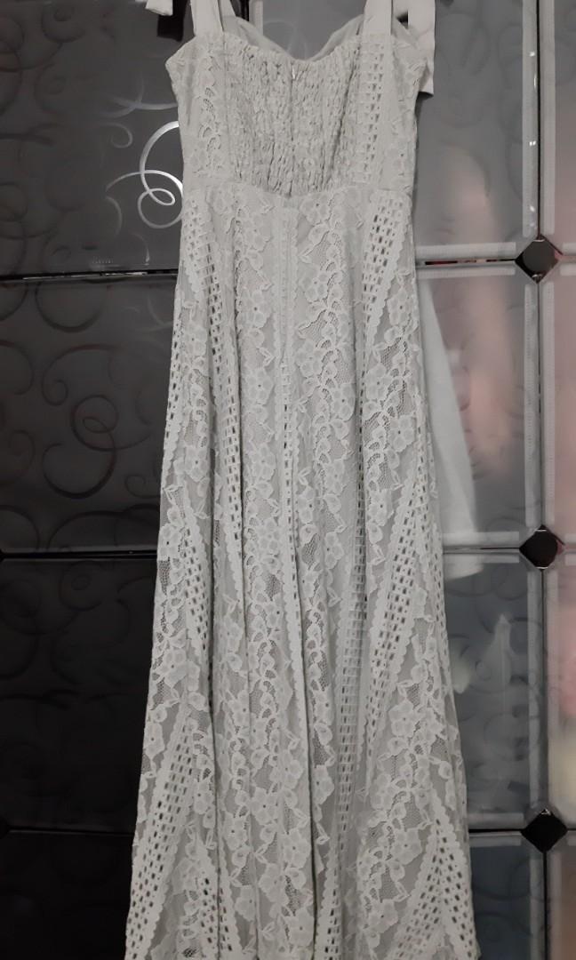 Ash Grey Lace Ribbon Maxi Dress Women S Fashion Dresses Sets Dresses On Carousell