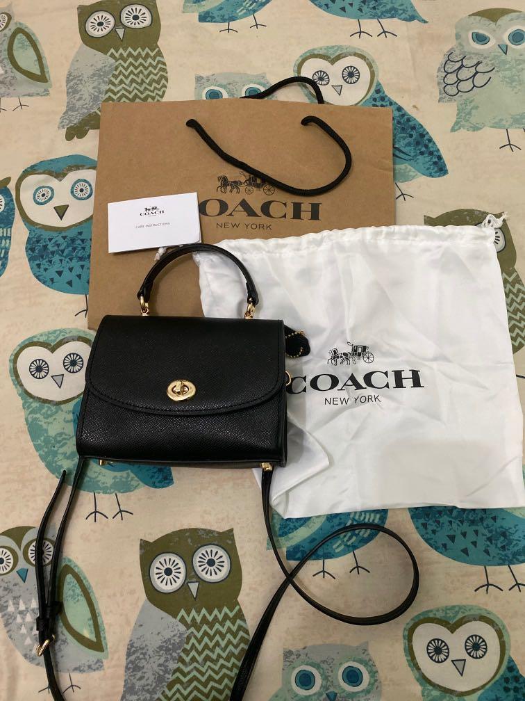 COACH 3077 LEATHER MICRO TILLY TOP HANDLE SATCHEL IN BLACK