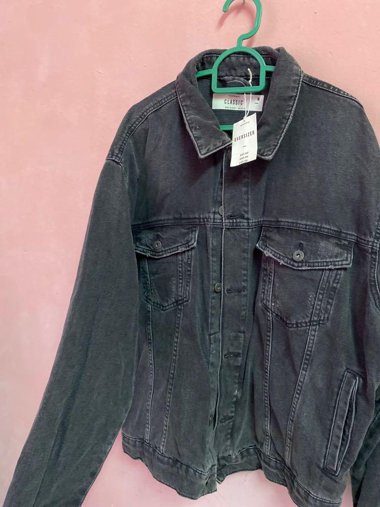 topman black oversized denim jacket ripped style Women s