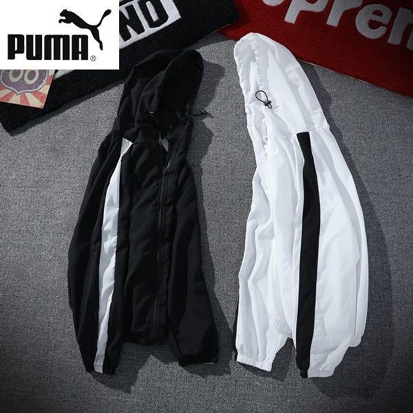 BLACK WHITE PUMA HOODIE SWEATER LONG SLEEVE PULLOVER STRIPE BTS