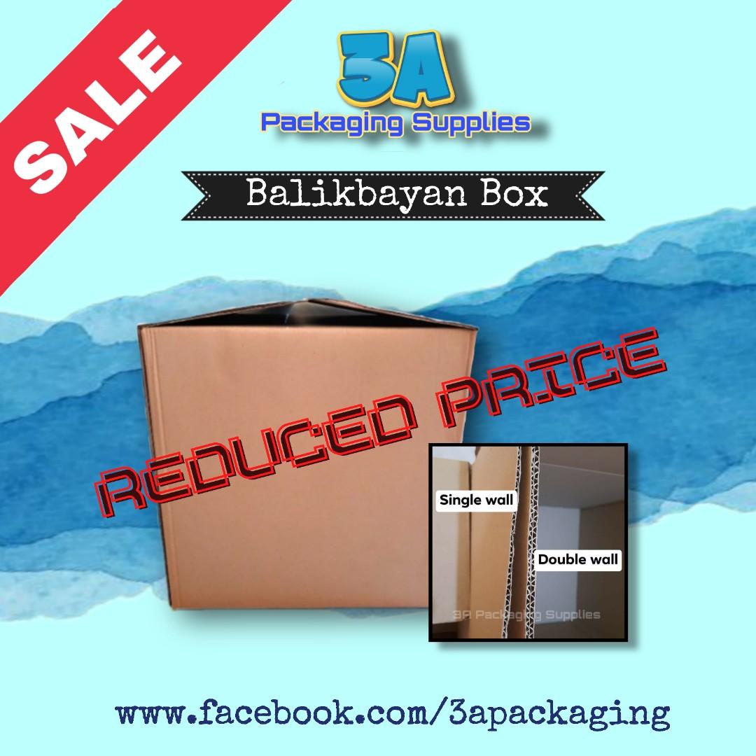 brand new Balikbayan Boxes (Category: Storage Boxes & Baskets) located in Makati City. Submitted by bentabolsbykd (Listing ID 1129174022, Image 1). Description: Balikbayan Box Available in Single and Double wall BRAND NEW loc: Makati City > Shopee checkout > COD via lalamove > same day delivery For more packaging products, search 3A packaging Supplies in Face*book. #packaging #boxes #onlineselling.