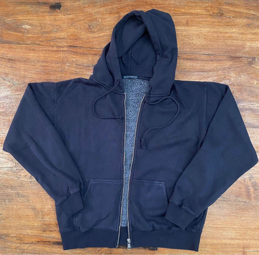 Brandy melville blue black zip-up hoodie, Women's Fashion, Coats