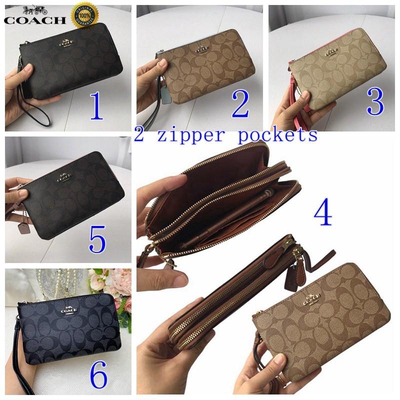 Coach wristlet 2 zippers on sale