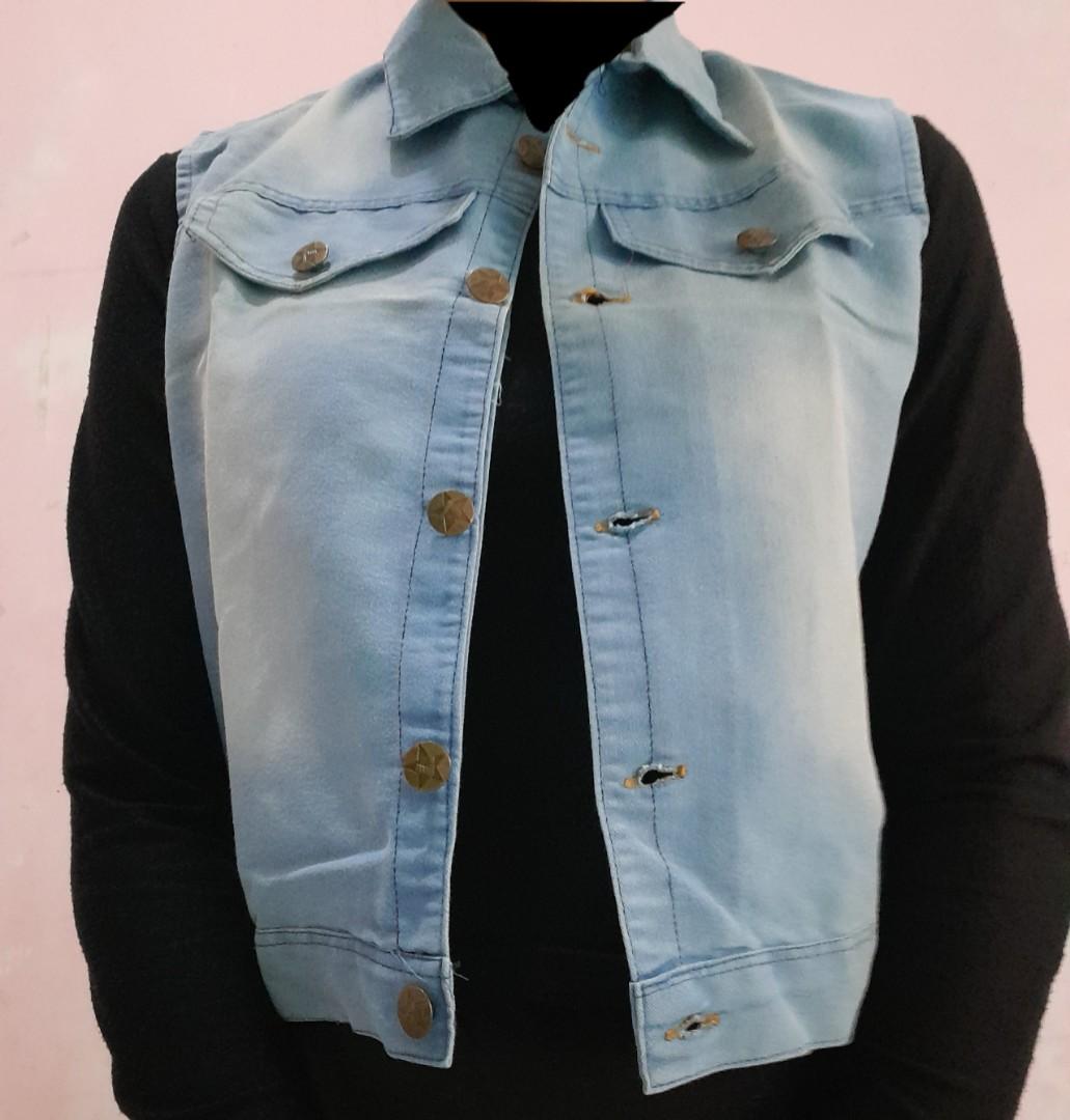 Crop Rompi Vest Blue Denim Jeans 