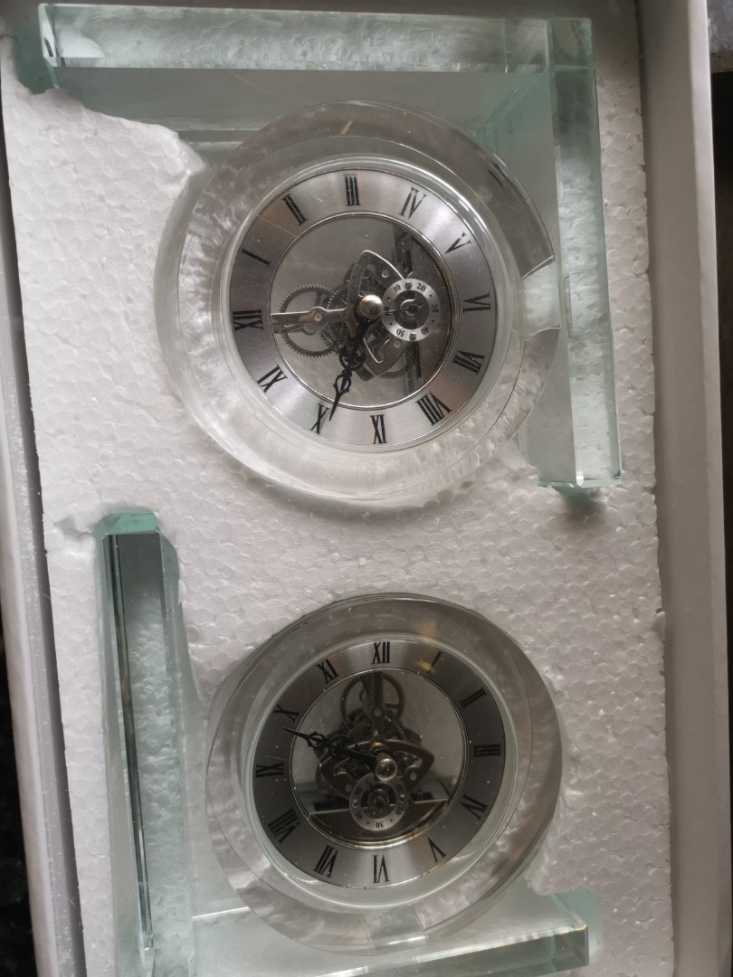 Crystal Clock Bookends, Furniture & Home Living, Home Decor, Clocks on