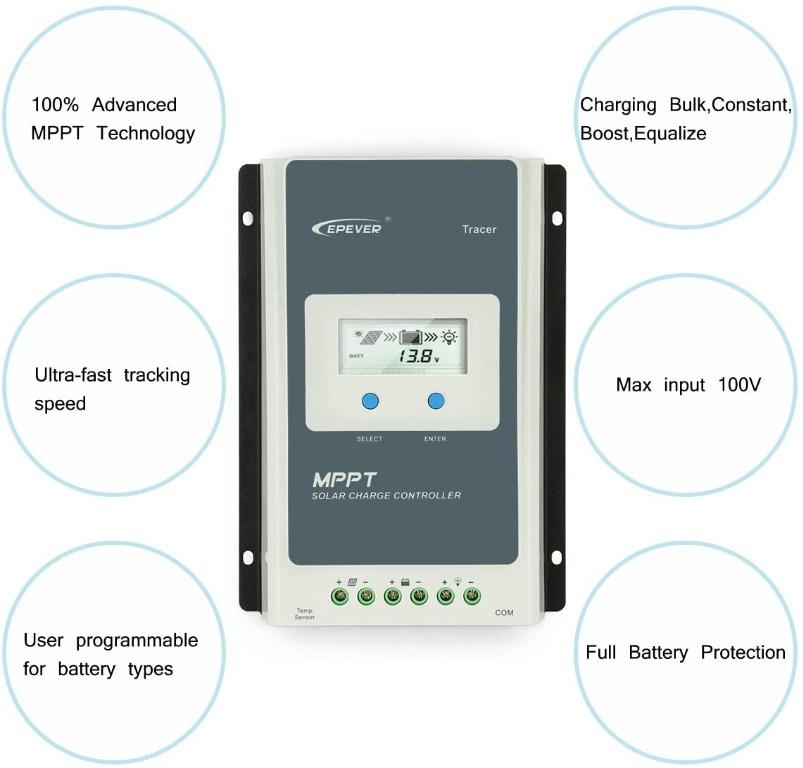 EPEVER MPPT Solar Charge Controller 30 Amp 12V 24V Auto 30a Solar Charge Controller Max 100v Input Negative Grounded Solar Reulator For Lead Acid And Lithium Batteries Charging And Discharging - View #10