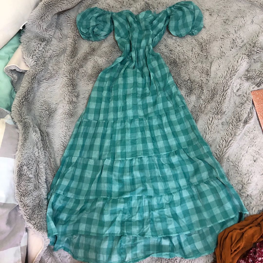 Navy Green Checkered Dress