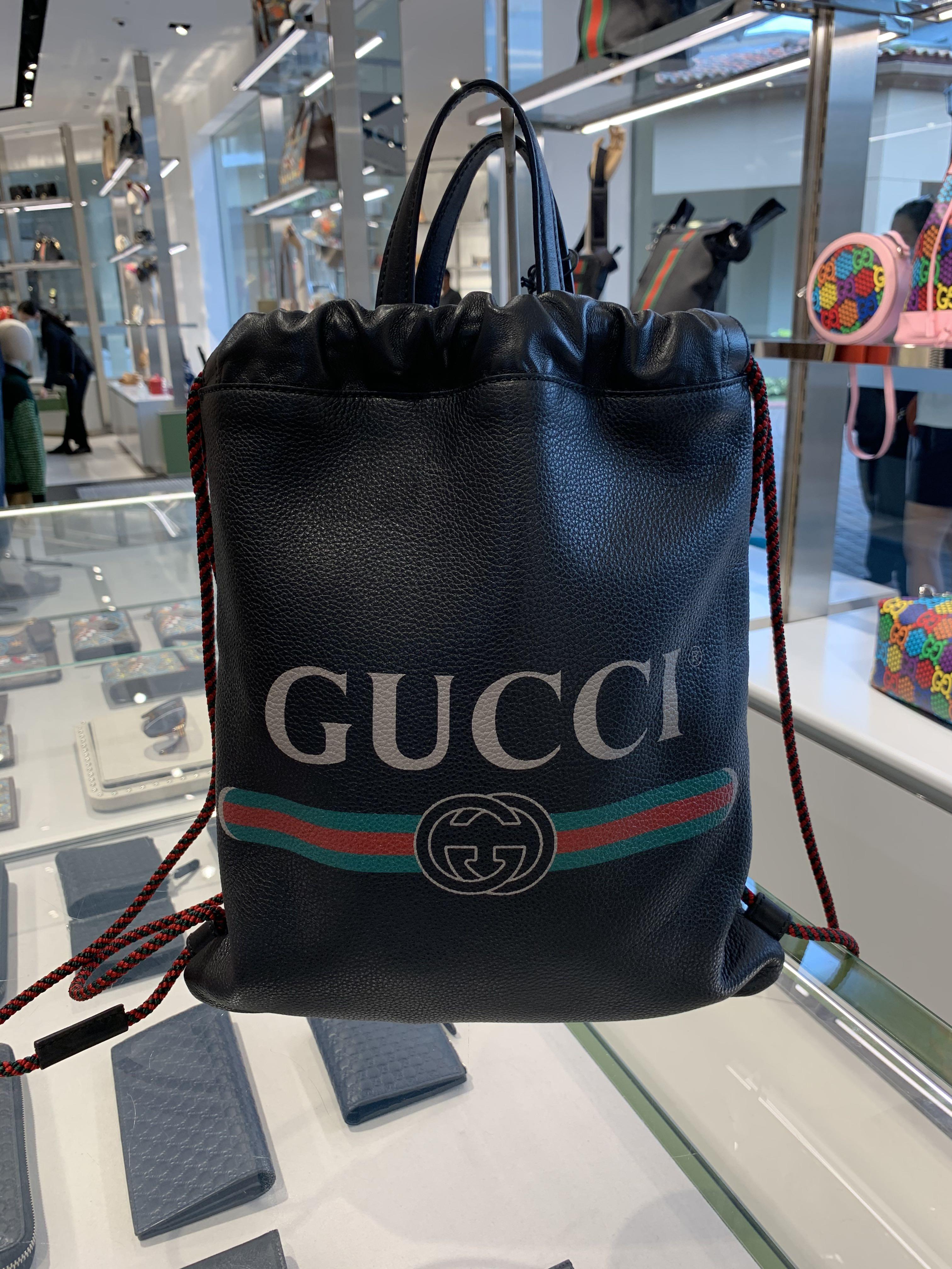 Gucci leather drawstring backpack sales