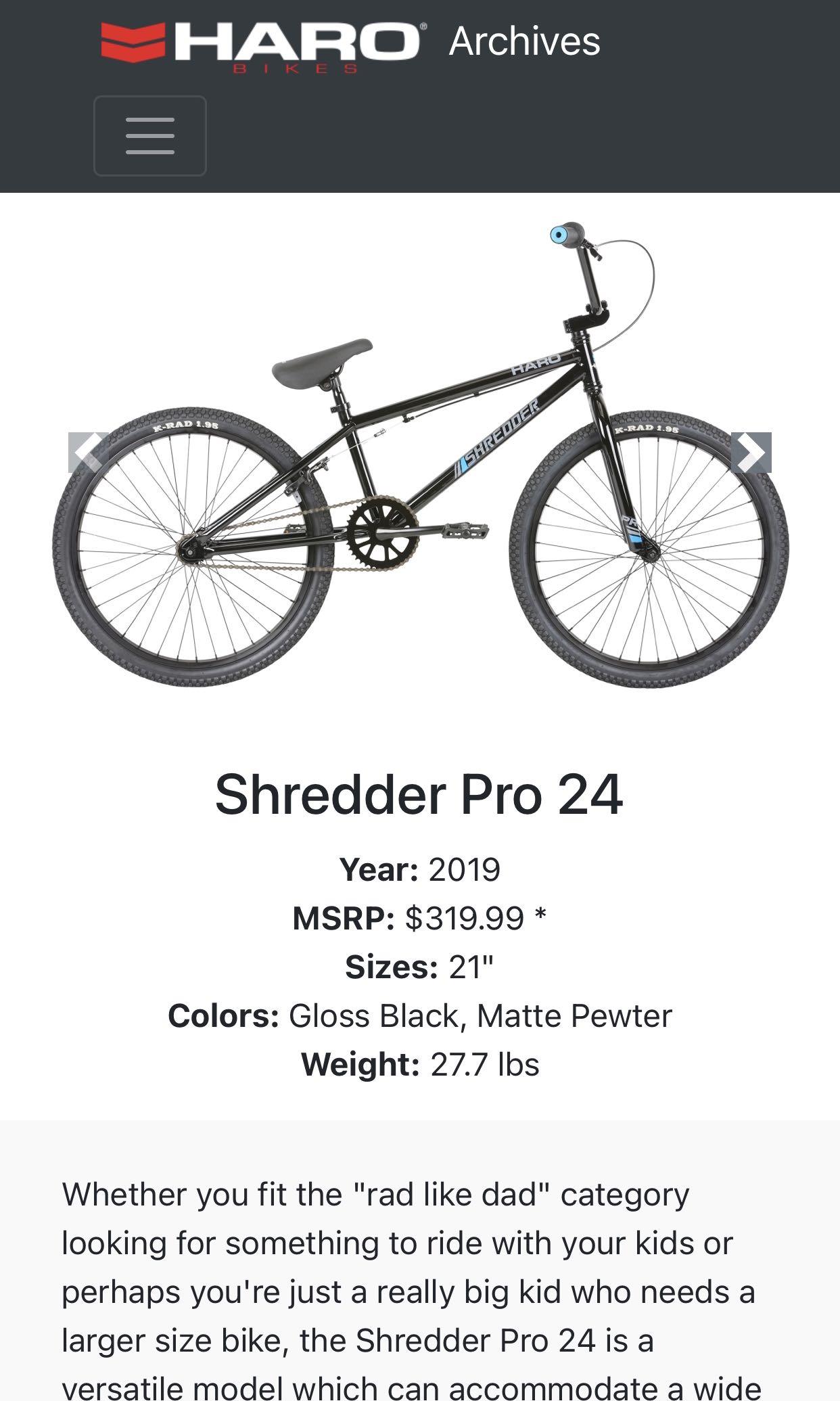 Haro shredder pro 24 bmx bike 2019 store