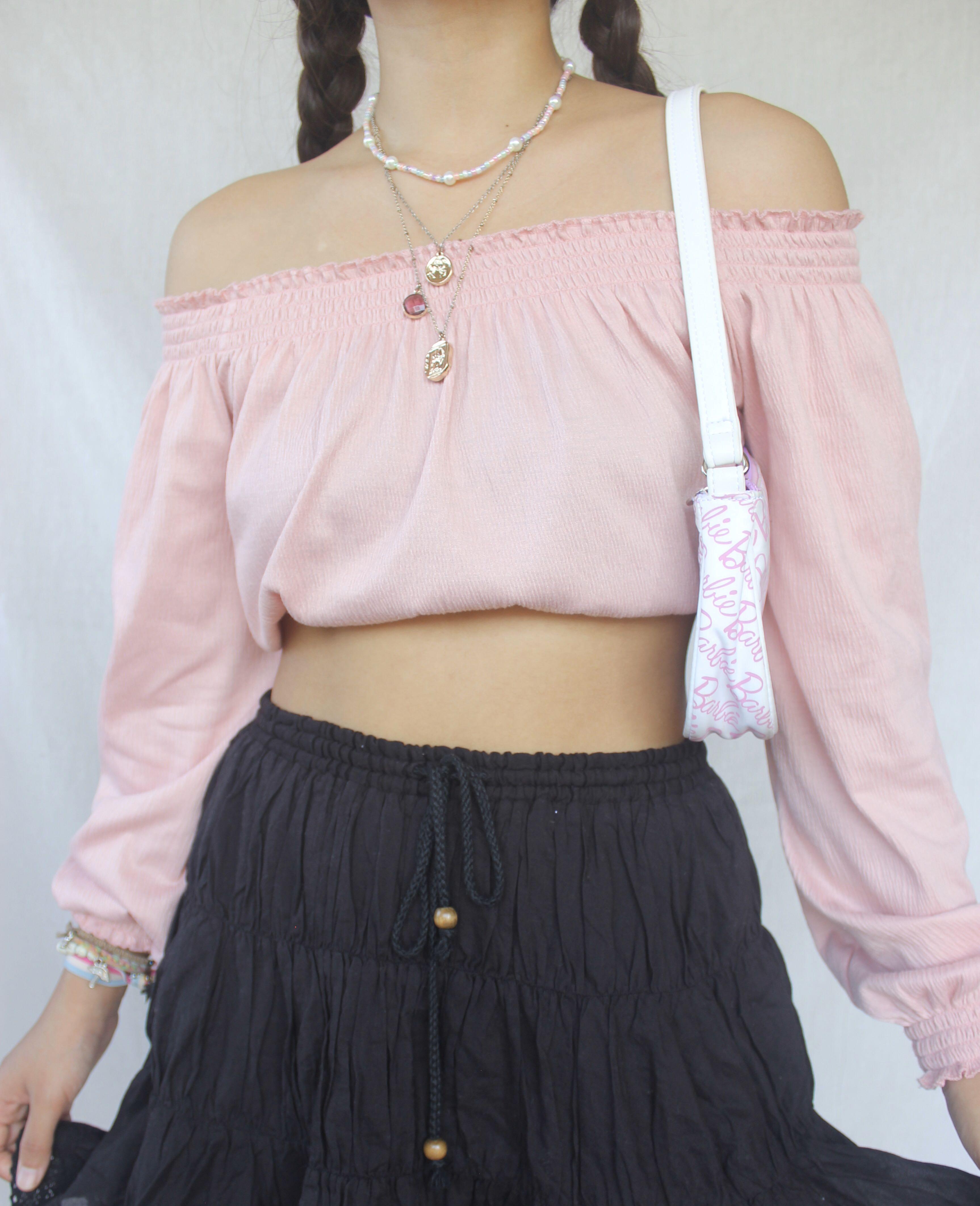 H\u0026M baby pink off the shoulder top 