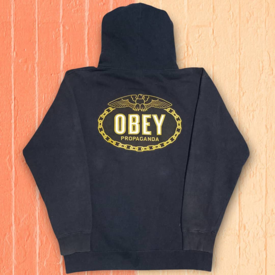 Hoodie zip OBEY PROPAGANDA Fesyen Pria Pakaian Baju Luaran di