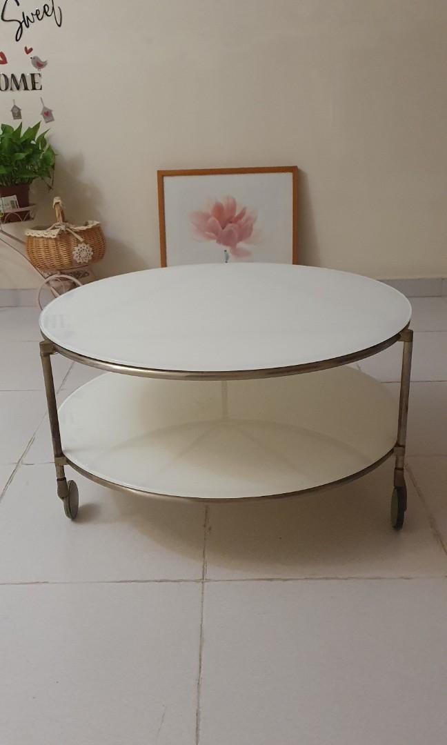Ikea Round Glass table with rollers, Furniture & Home Living, Furniture