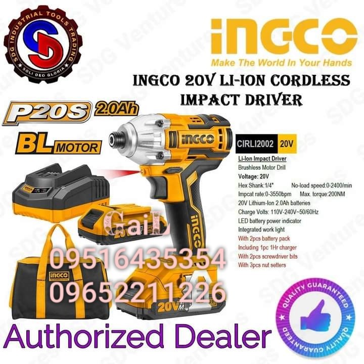 INGCO 20V Li-ion Cordless Impact Driver, Brushless Motor (CIRLI2002 ...