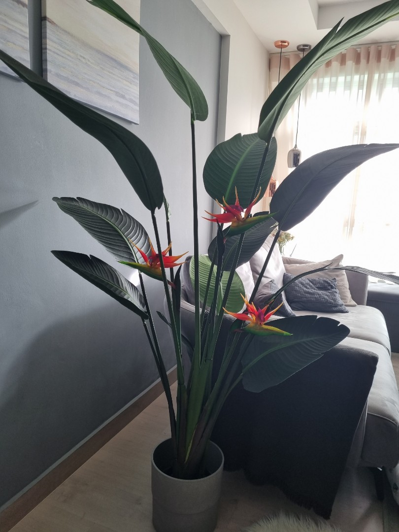 Large artificial Banana Leaf plant with Birds of paradise, Furniture