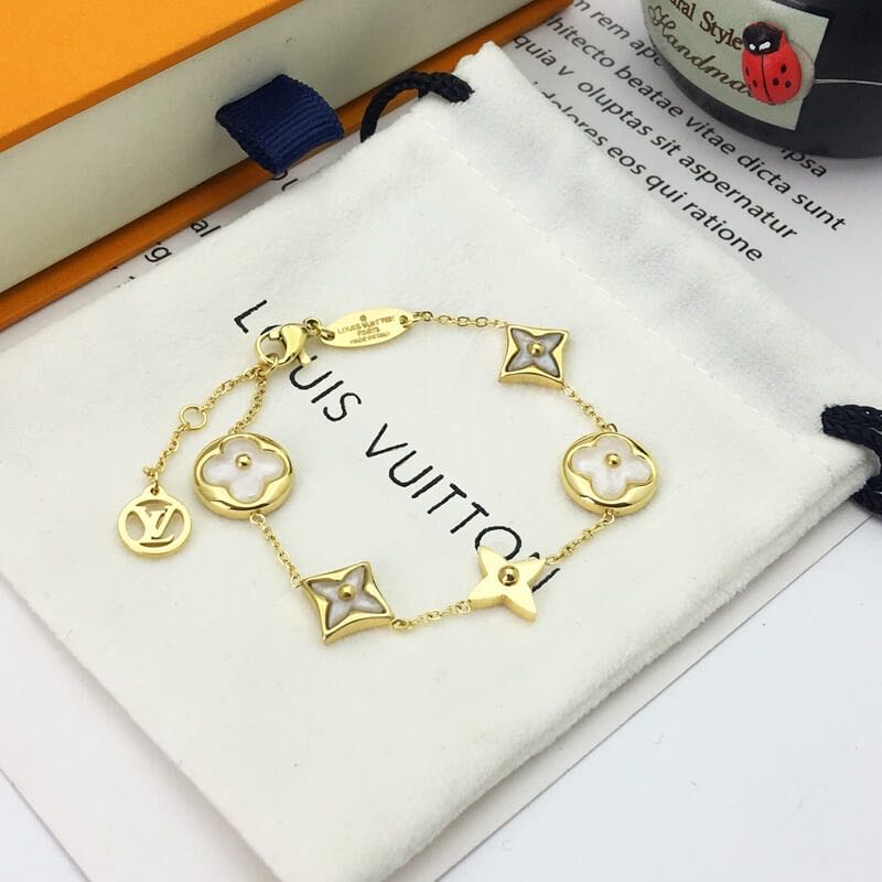 Louis Vuitton Style LV Gold Metal Bracelet (Natural Mother of
