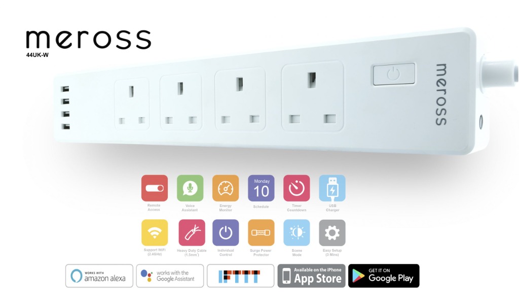 meross Smart Power Strip Compatible with Apple HomeKit, Siri, Alexa
