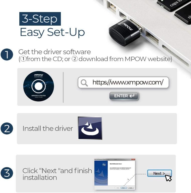 Mpow Bluetooth 5.0 USB Adapter for PC, Bluetooth Dongle Supports