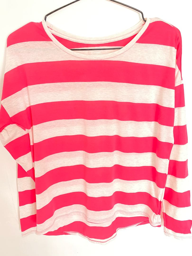old navy pink and white striped shirt