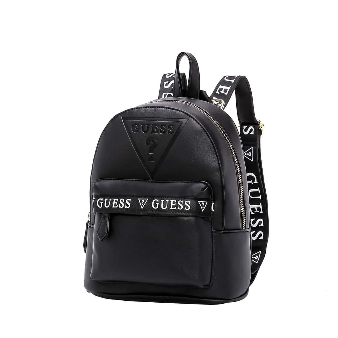 Black leather guess backpack sales