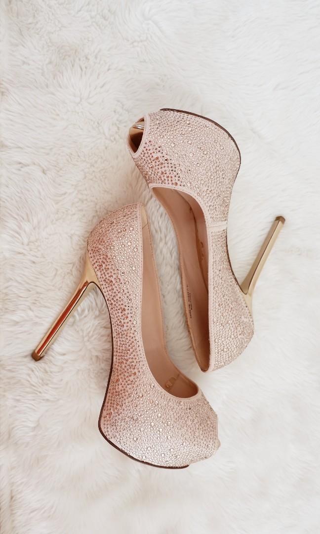 Pedro Platform Peep Toe Nude, Fesyen 