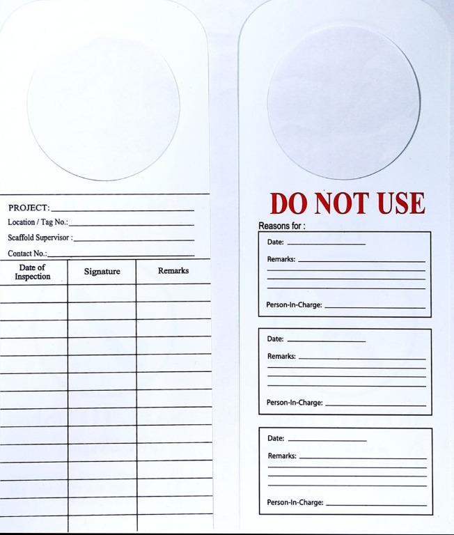 Safe To Use & Do Not Use Weatherproof Scaffold Inspection Tag, Hobbies ...