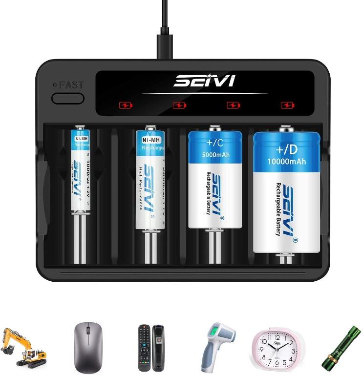 SEIVI Universal Battery Charger for NiMH NiCD C D AA AAA Rechargeable