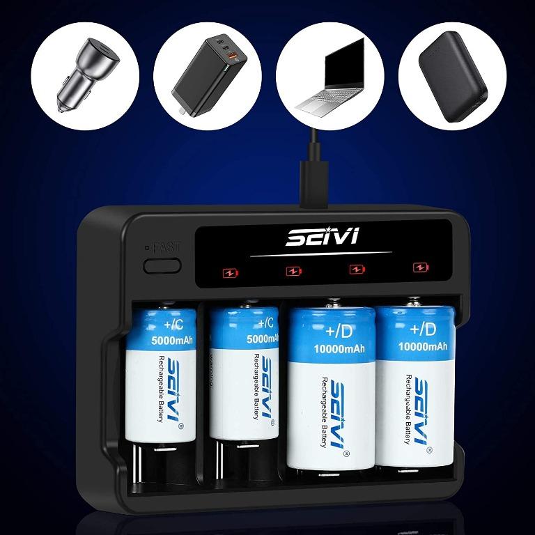 SEIVI Universal Battery Charger for NiMH NiCD C D AA AAA Rechargeable
