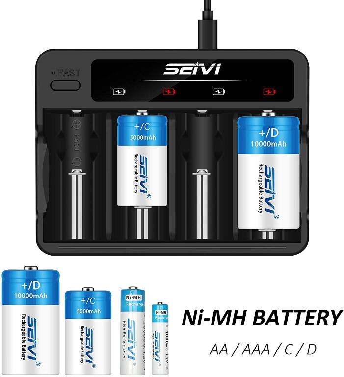SEIVI Universal Battery Charger for NiMH NiCD C D AA AAA Rechargeable