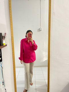 Shocking Pink Long Sleeve Shirt (Zara  HnM H&M Pull and Bear Cotton On Stradivarius Mango Trick and Tricky Trick&Tricky Trickntricky Pleated Pleates dress Pleat top Pleat blouse Pleat pants Pleat skirt Orgeo)